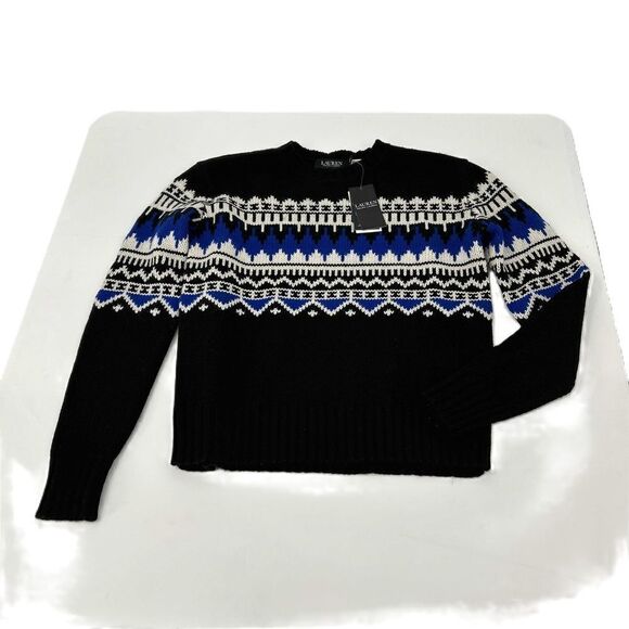 NWT Fair Isle Black Blue White Pullover Sweater Womens Extra Small - Picture 3 of 4